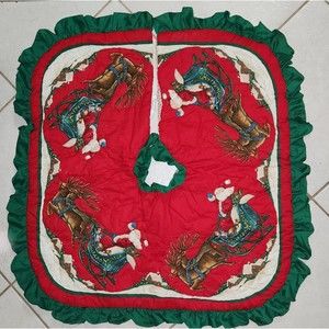 Vintage Christmas Tree Skirt Dimensions West Made in USA Santa & Reindeer retro